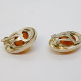 Pair of Sterling Silver & Baltic Amber Modernist Clip-On Earrings Vintage c1970s