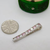 Sterling Silver Pink & White Topaz Set Drop Charm Pendant Vintage c1970