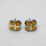 Sterling Silver & Yellow Enamel Floral Stud Earrings Vintage c1970s