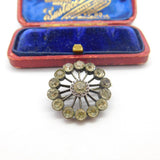 Victorian Sterling Silver & Diamond Paste Set Floral Brooch Antique c1880