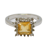 Sterling Silver Citrine & White Sapphire Dress Ring Vintage c1990 Size P 1/2
