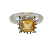 Sterling Silver Citrine & White Sapphire Dress Ring Vintage c1990 Size P 1/2