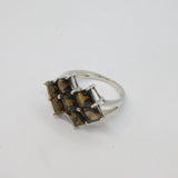 Sterling Silver 8 Smoky Quartz Modernist Cocktail Ring Vintage c1970 Size N 1/2