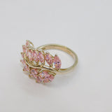 Sterling Silver Pink CZ Leaf Style Statement Ring Vintage c2000 Size V 1/2