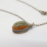 Sterling Silver & Cabochon Moss Agate Drop Pendant Necklace Vintage c1960s