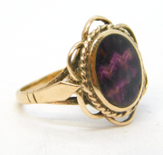 9ct Yellow Gold & Derbyshire Blue John Floral Dress Ring Vintage Sheffield