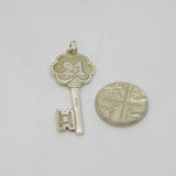 Sterling Silver Patterned 21st Birthday Key Pendant Vintage c1970