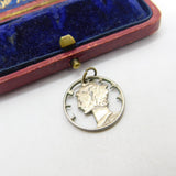 USA Sterling Silver Liberty Outline Dime Coin Charm or Pendant Antique 1944