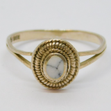 Sterling Silver Oval Howlite Set Patterned Dress Ring Vintage c1970 Size N 1/2