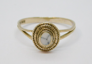 Sterling Silver Oval Howlite Set Patterned Dress Ring Vintage c1970 Size N 1/2