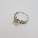 Sterling Silver CZ Round Solitaire Engagement Band Ring Modern c1990 Size N 1/2