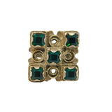 .800 Silver Green Glass Set Square Studio Band Ring Vintage c1970 Size I 1/2