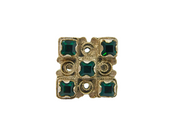 .800 Silver Green Glass Set Square Studio Band Ring Vintage c1970 Size I 1/2