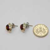 Pair of Sterling Silver Baltic Amber Oval Stud Earrings Vintage c1970