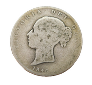 Queen Victoria .925 Silver Half Crown Coin Antique 1846 Fair Condition