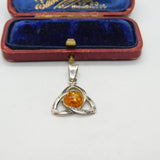 Sterling Silver Celtic Knot with Baltic Amber Charm Pendant Vintage c1970