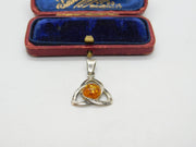 Sterling Silver Celtic Knot with Baltic Amber Charm Pendant Vintage c1970