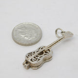 Sterling Silver Opening Guitar Charm Pendant Vintage c1970s