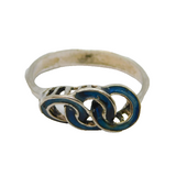 Sterling Silver Blue Enamel Linked Circles Dress Ring Vintage c1990 Size P 1/2