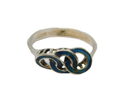 Sterling Silver Blue Enamel Linked Circles Dress Ring Vintage c1990 Size P 1/2