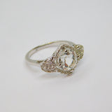 Sterling Silver Paste Solitaire & White Sapphire Dress Ring Vintage c1970 Size N