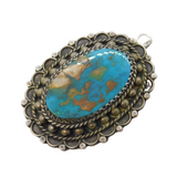 Taxco Mexican Sterling Silver Blue Hardstone Large Pendant Vintage c1970s