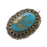 Taxco Mexican Sterling Silver Blue Hardstone Large Pendant Vintage c1970s