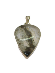 Sterling Silver Crystal Quartz With Black Inclusion Pendant Vintage c1970s