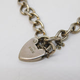 Sterling Silver Curb Link Charm Bracelet Heart Lock Clasp Vintage 1970 Bham