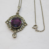 19th Century Sterling Silver & Paste Set Lavalier Drop Necklace Antique c1890s