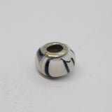 Sterling Silver Black & White Patterned Charmbead For Bracelet Vintage c2000