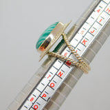 Sterling Silver Green & White Natural Stone Dress Ring Vintage c1970 Size L 1/2