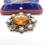 Victorian Scottish Sterling Silver Montrose Agate & Citrine Paste Brooch c1860