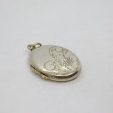 Sterling Silver Floral Pattern Oval Double Locket Pendant Vintage c1970