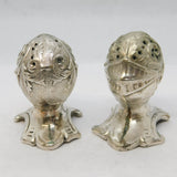 Victorian Mappin & Webb Pair of Silver Plated Knights Helmet Pepper Shakers