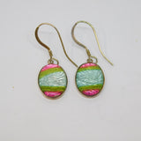 Pair of Sterling Silver Studio Style Foiled Oval Hook Earrings Vintage c1970