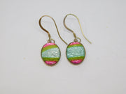 Pair of Sterling Silver Studio Style Foiled Oval Hook Earrings Vintage c1970