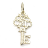 Sterling Silver '21' Birthday Key Charm Pendant Vintage c1970