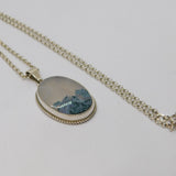 Sterling Silver Cabochon Moss Agate Studio Pendant Necklace Vintage c1990's