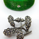 Sterling Silver Marcasite Set Oak Loaf Brooch Pin Antique c1930 Art Deco
