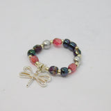 Sterling Silver Beaded Stretch Dragonfly Charm Ring Contemporary c2010 Size M-O