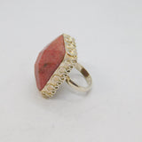 Sterling Silver Faceted Rhodonite Statement Ring Contemporary c1990 Size M 1/2