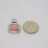 Sterling Silver Synthetic Pink Opal Squared Charm Pendant Modern c1990s