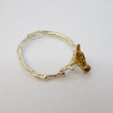 Sterling Silver & Gold Fronted Perched Bird Dress Ring Vintage c1990