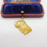 Citrine Cameo Man in Turban Detail Pendant Brooch Pin Antique Art Deco
