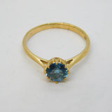 9ct Yellow Gold & 0.5ct Blue Zircon Solitaire Ring Vintage Birmingham