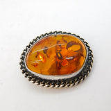 Sterling Silver Mounted Baltic Amber Dress Brooch Vintage c1990s