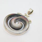 Sterling Silver Chunky Natural Shell Round Swirly Pendant Contemporary c2000s