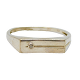 Sterling Silver Diamond Set Striped Narrow Band Signet Ring Vintage c1970 Size Z