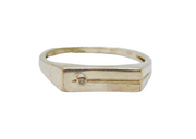Sterling Silver Diamond Set Striped Narrow Band Signet Ring Vintage c1970 Size Z
